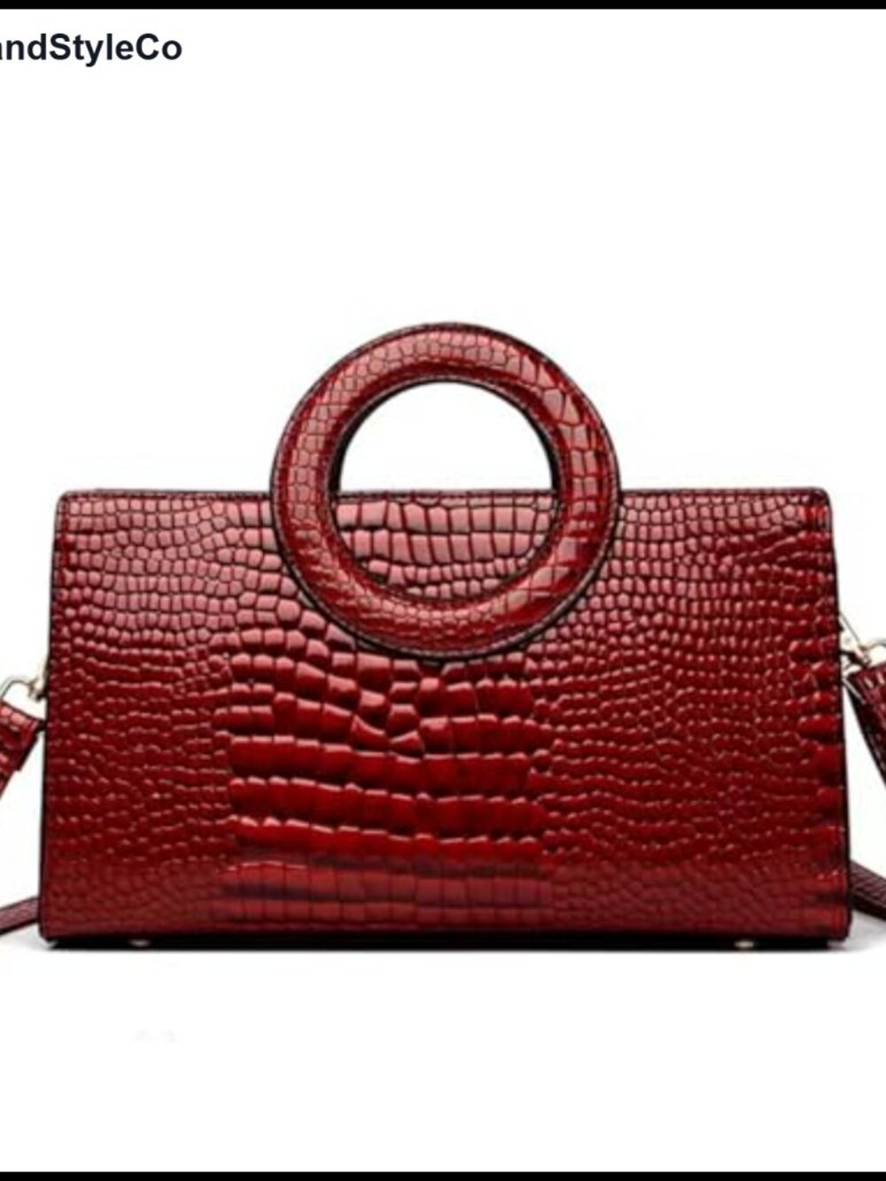 Faux Patent Leather Clutch Tote Round Crocodile Pattern Crossbody Satchel